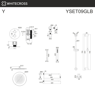 Термостатическая душевая система скрытого монтажа WHITECROSS Y YSET09GLB (брашированное золото) YSET09GLB - купить в интернет-магазине Sun-buy