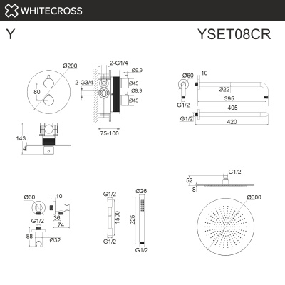 Термостатическая душевая система скрытого монтажа WHITECROSS Y YSET08CR (хром) YSET08CR - купить в интернет-магазине Sun-buy